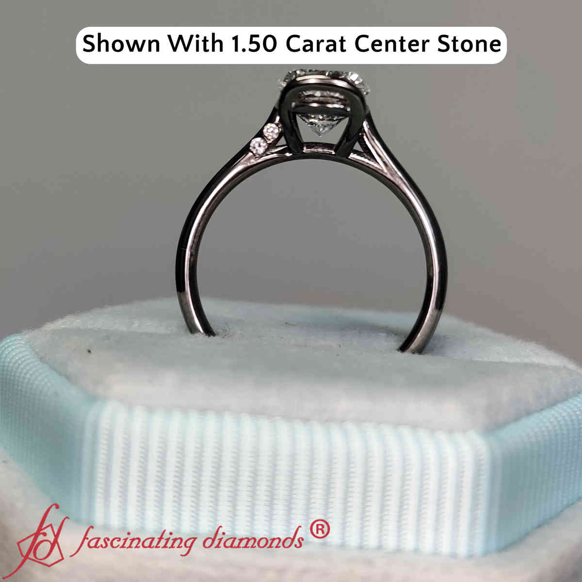 1.50 Carat Cushion Lab Diamond Black Ring with 14K Black Gold White Diamond