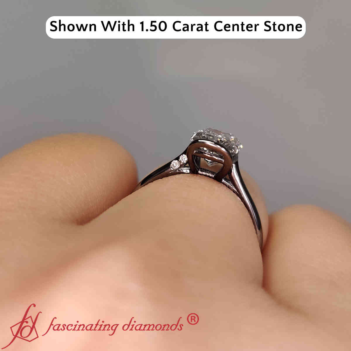 1.50 Carat Cushion Lab Diamond Black Ring with 14K Black Gold White Diamond