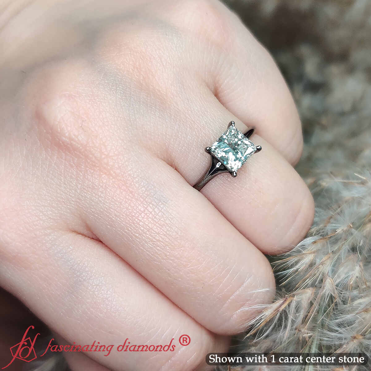 Princess Shaped 1 Ct. Princess Cut Black Band Diamond Ring with undefined in 14K Black Gold