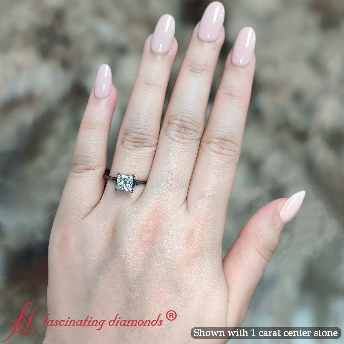 Princess Shaped 1 Ct. Princess Cut Black Band Diamond Ring with undefined in 14K Black Gold