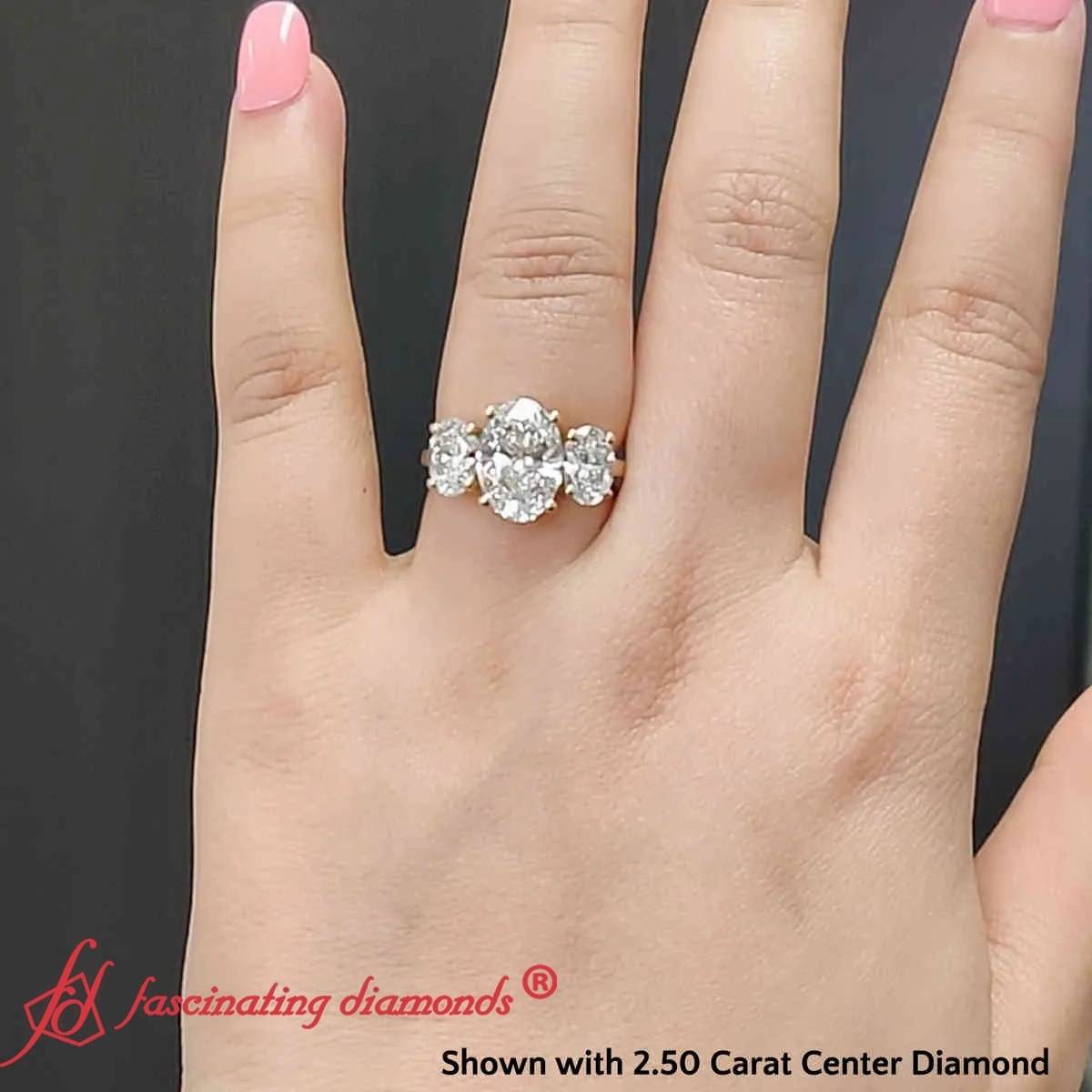 4 carat oval lab diamond three stone ring in yellow gold fd10416ovr fancy 1 nl yg