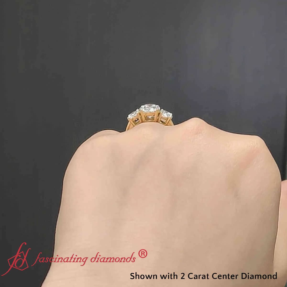Oval Lab Diamond Three Stone Engagement Ring with 14K Yellow Gold White Diamond