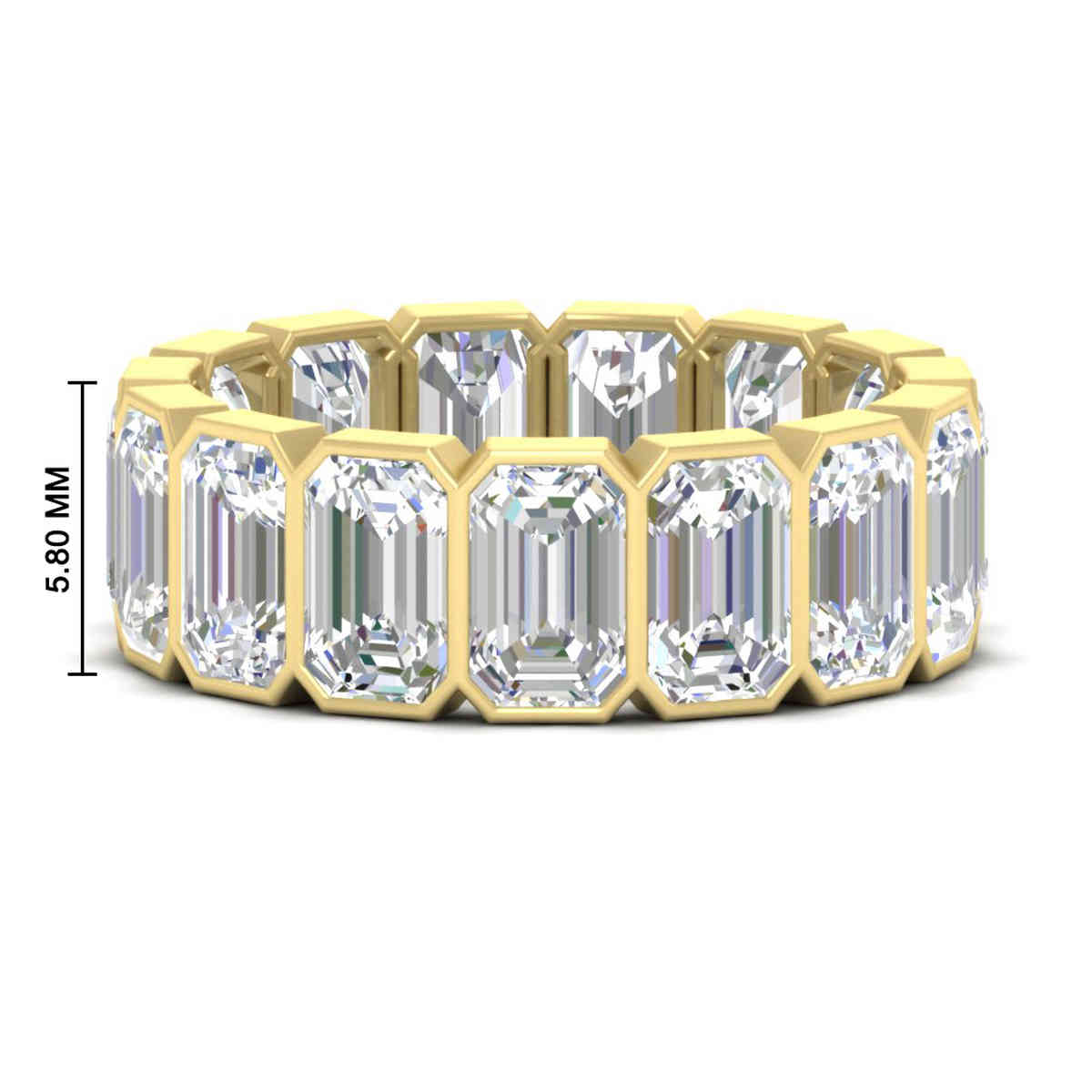 10 Carat Emerald cut Bezel Eternity Diamond Band with 14K Yellow Gold White Diamond