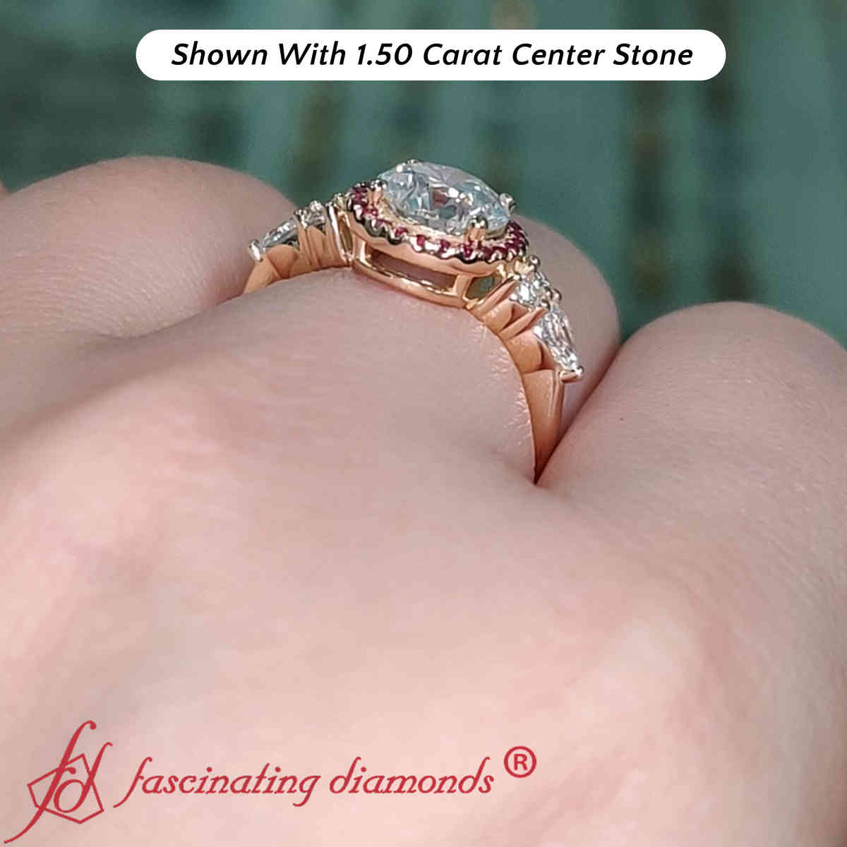 2 Carat Round Cut Lab Diamond Halo Cluster Ring with 14K Yellow Gold Red Ruby