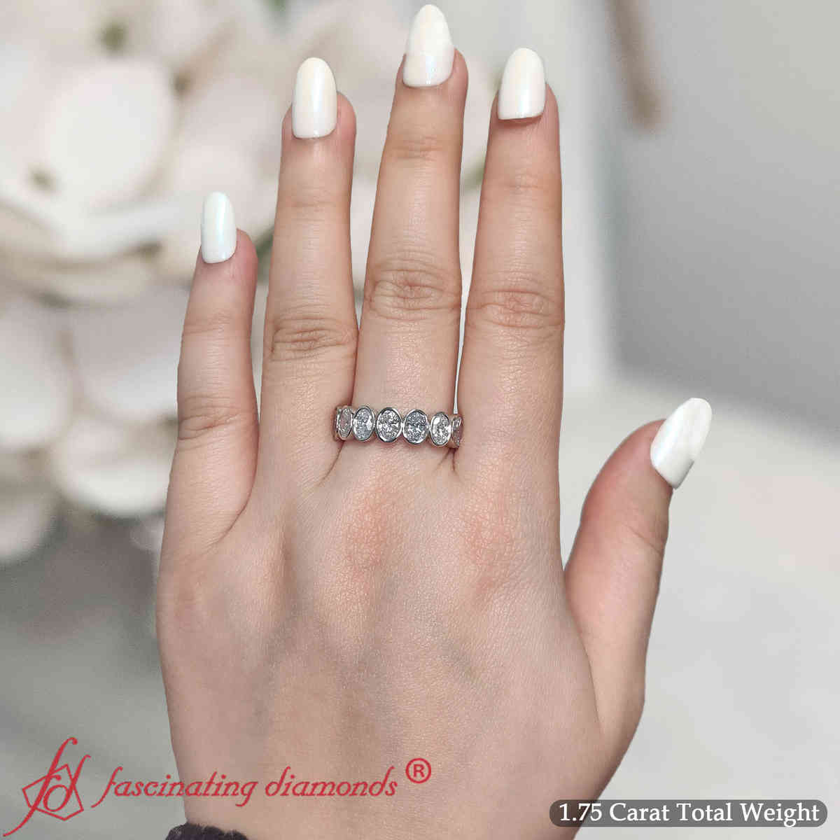 1.75 Ct. Oval Bezel 7 Stone Diamond Anniversary Ring with 950 Platinum White Diamond