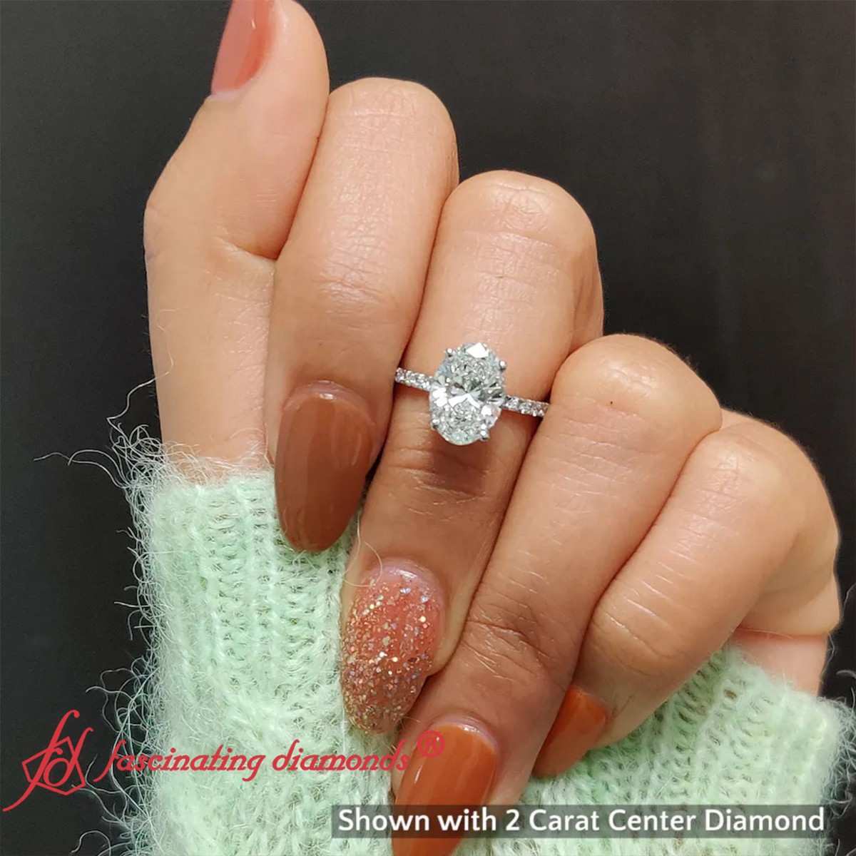 2.50 Ct. Lab Oval Cut Petite Diamond Ring With Hidden Halo with 14K White Gold Lab Grown Diamond