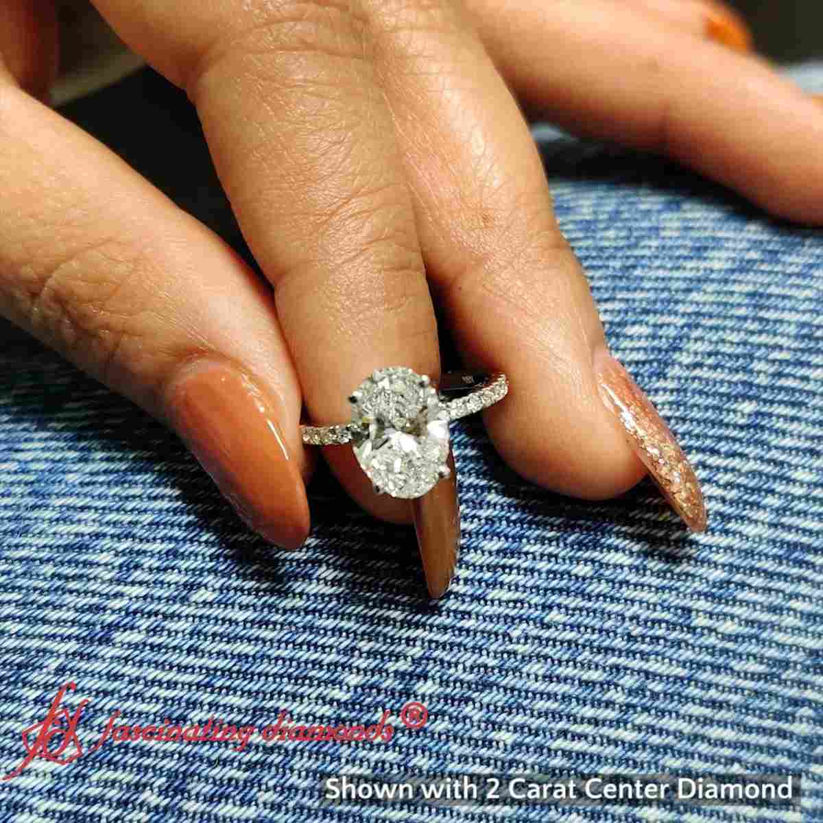 2.50 Ct. Lab Oval Cut Petite Diamond Ring With Hidden Halo with 14K White Gold Lab Grown Diamond
