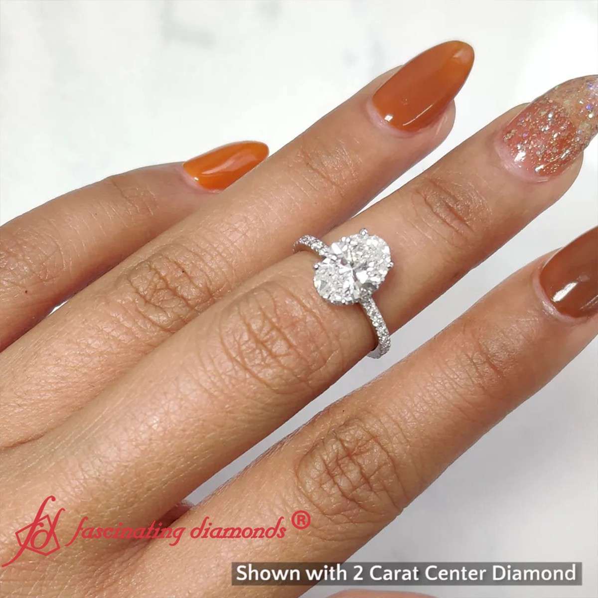 2.50 Ct. Lab Oval Cut Petite Diamond Ring With Hidden Halo with 14K White Gold Lab Grown Diamond