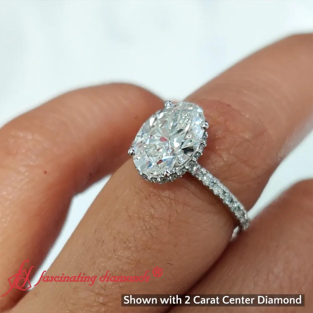 2.50 Ct. Lab Oval Cut Petite Diamond Ring With Hidden Halo with 14K White Gold Lab Grown Diamond