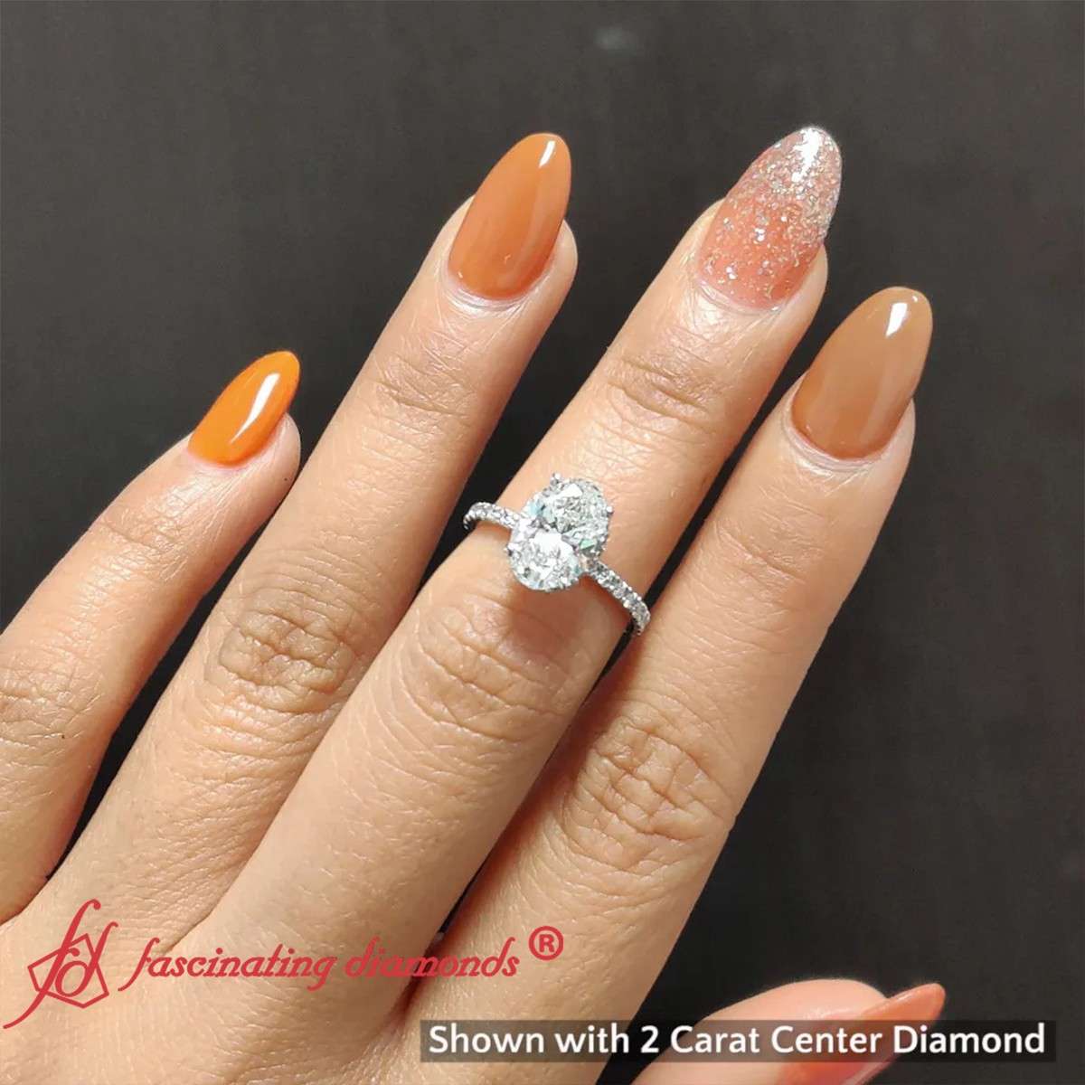 2.50 Ct. Lab Oval Cut Petite Diamond Ring With Hidden Halo with 14K White Gold Lab Grown Diamond