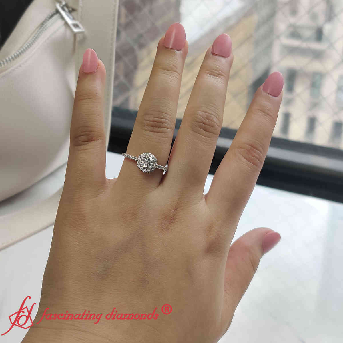 1 Carat Halo Petite Lab Diamond Ring with 14K White Gold Lab Grown Diamond