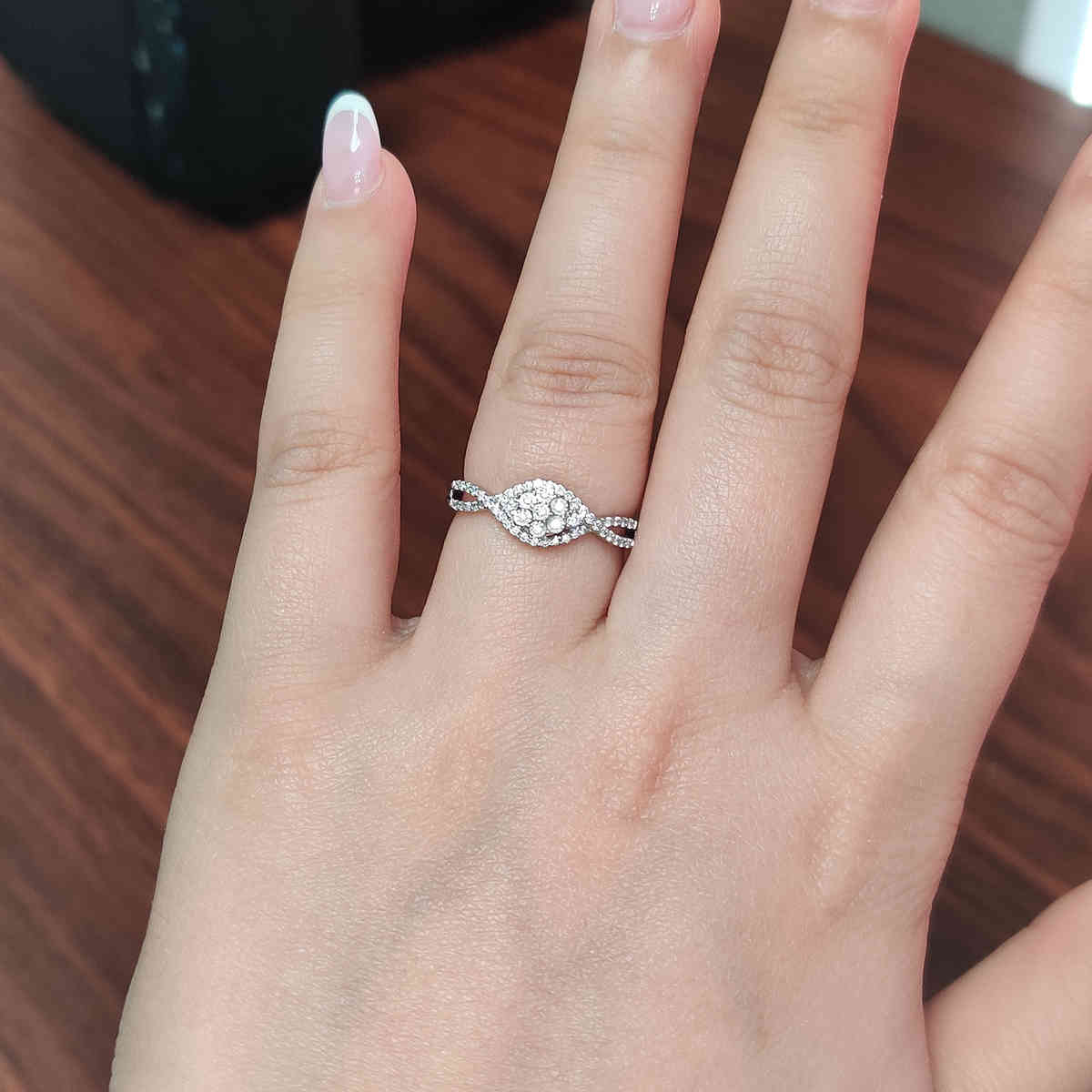 Twisted Diamond Delicate Two Tone Promise Ring with 14K White Gold White Diamond