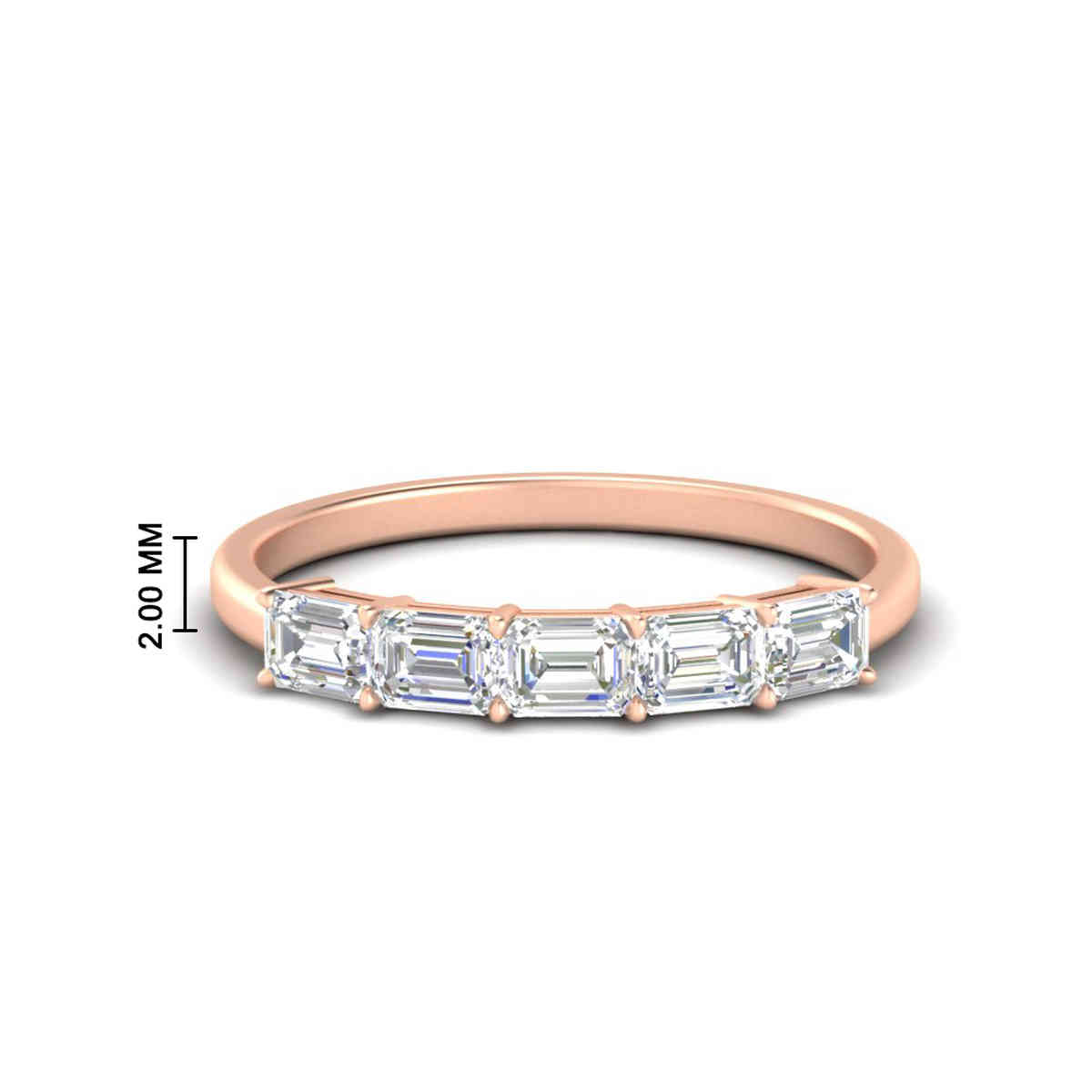 1.50 Ctw Emerald Cut 5 Stone Horizontal Band with 14K Rose Gold White Diamond