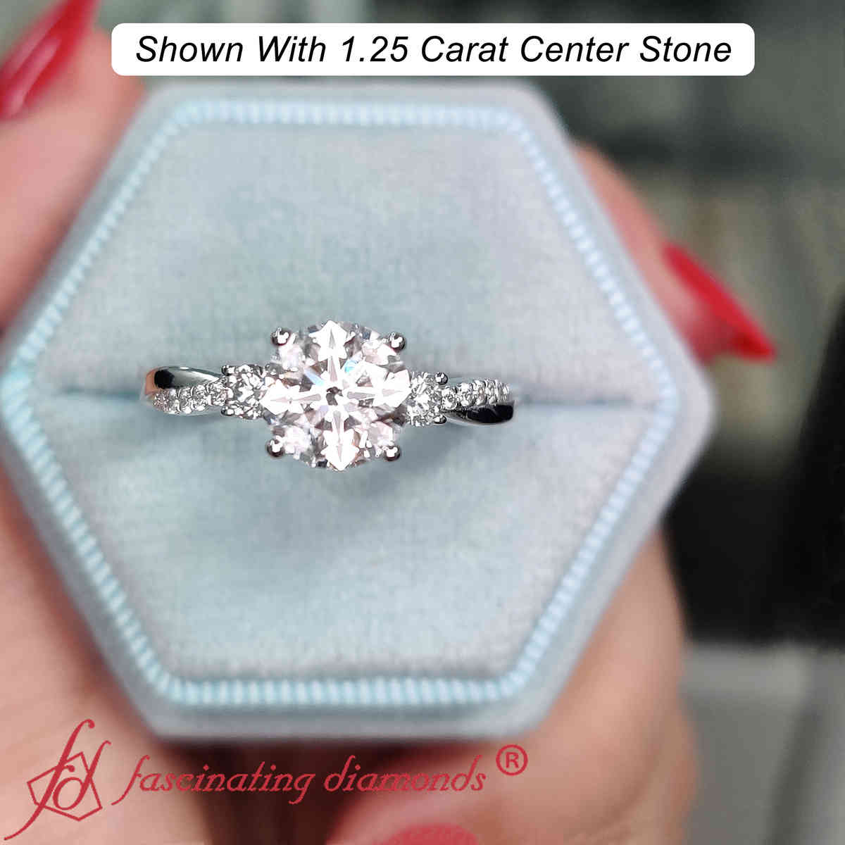Lab Diamond Round Cut Twisted Wedding Ring with 14K White Gold White Diamond