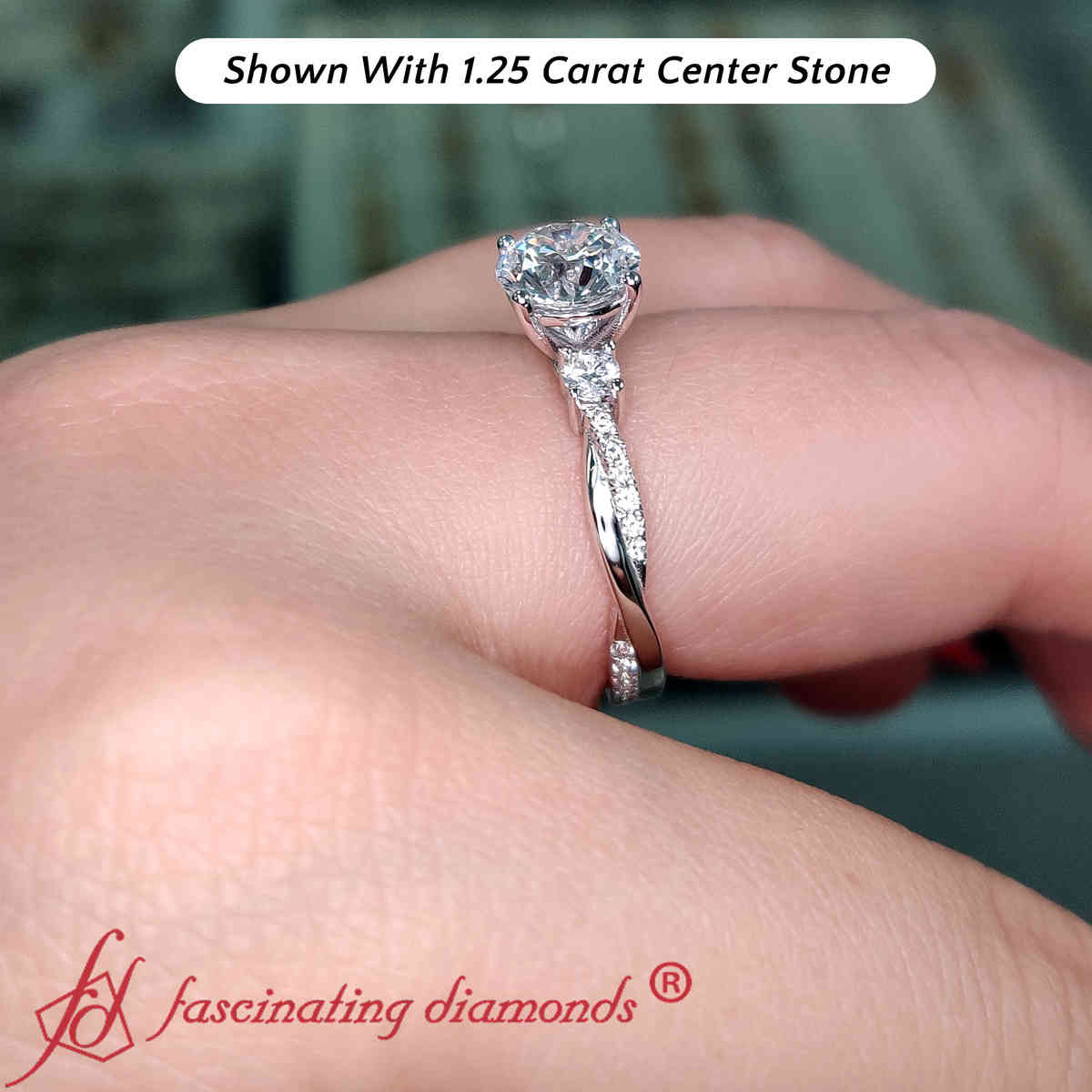 Lab Diamond Round Cut Twisted Wedding Ring with 14K White Gold White Diamond
