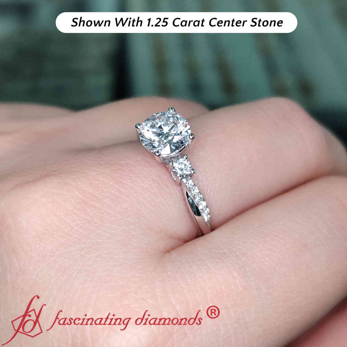 Lab Diamond Round Cut Twisted Wedding Ring with 14K White Gold White Diamond