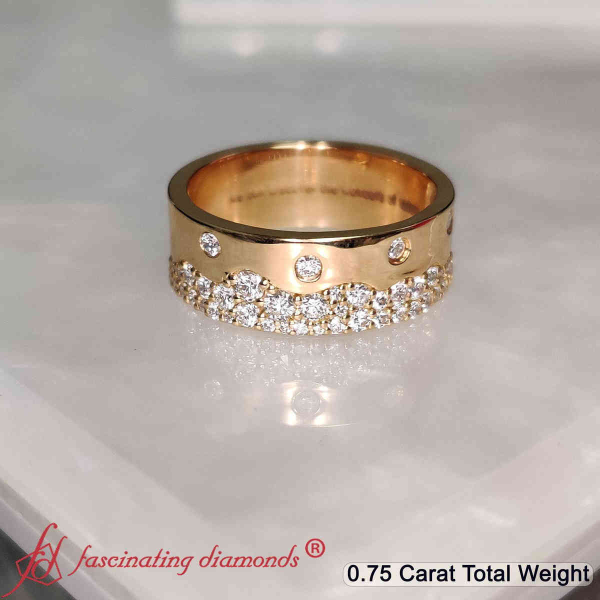 Mountain Stone Mens Wedding Ring with 14K Yellow Gold White Diamond