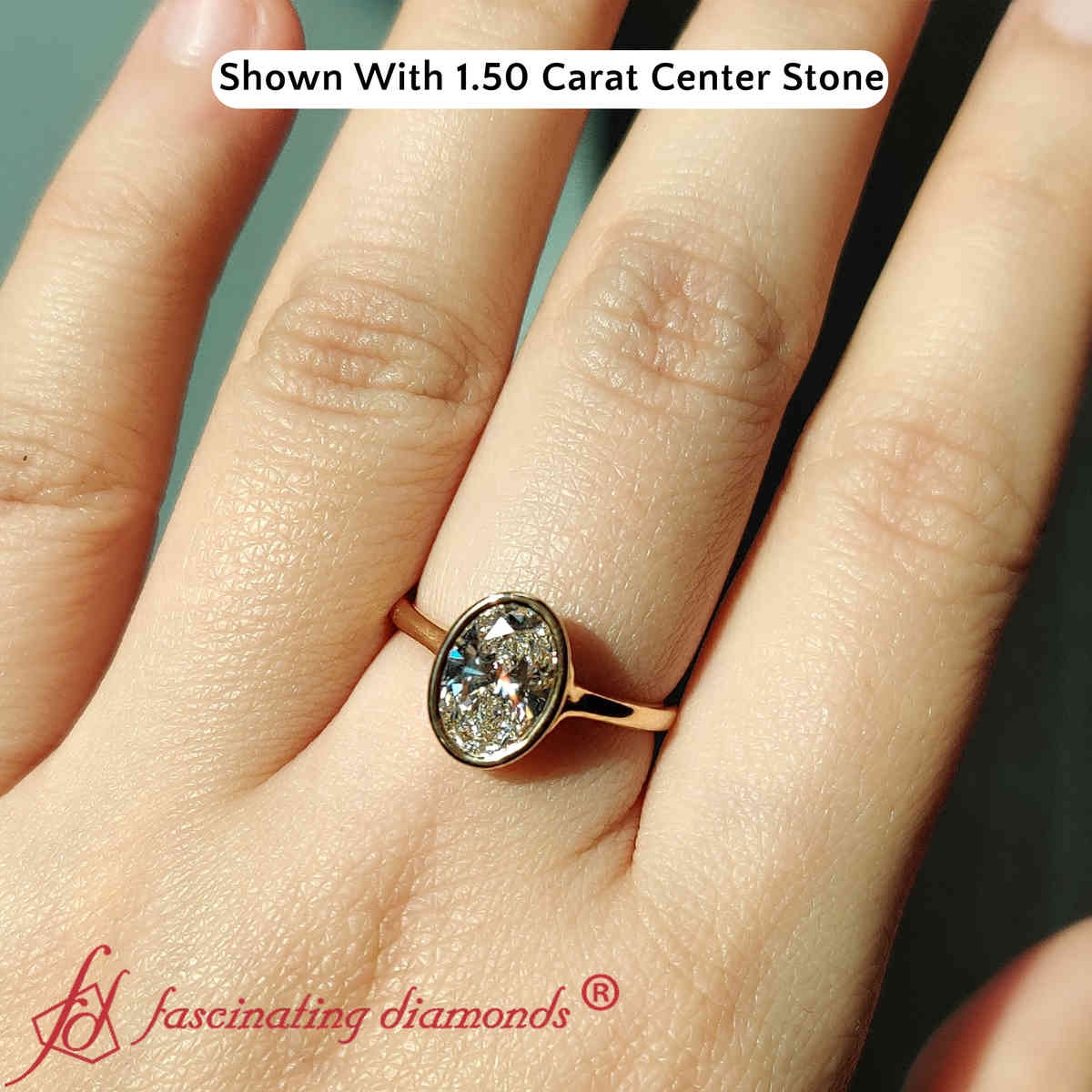 Oval Shaped Lab Diamond Split Shank Solitaire Ring with 14K Yellow Gold White Diamond