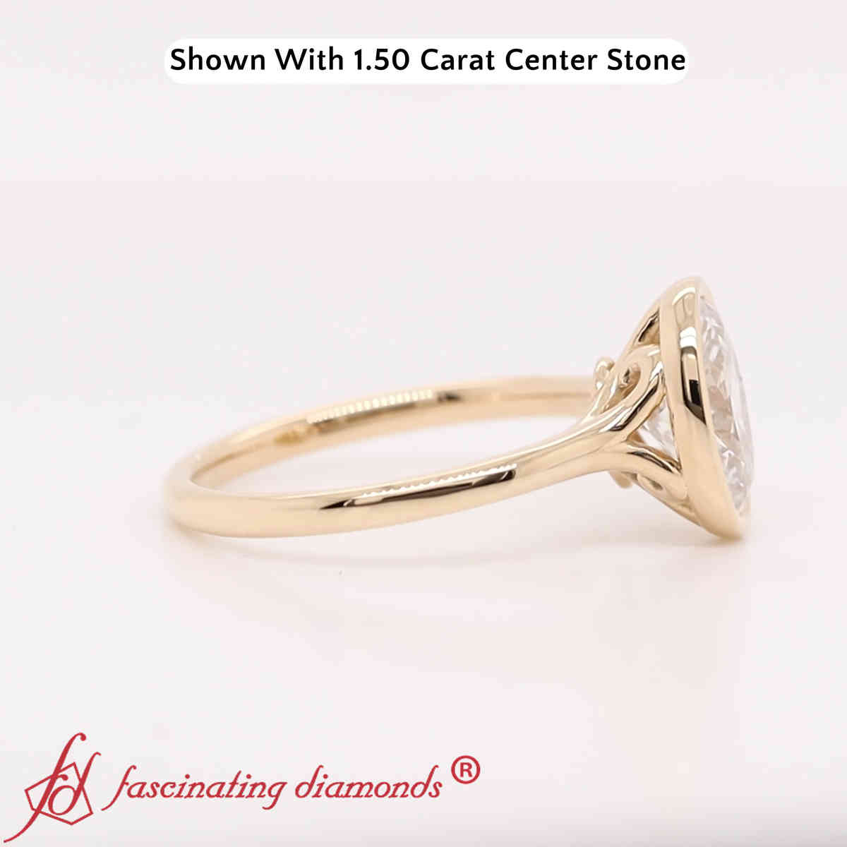 Oval Shaped Lab Diamond Split Shank Solitaire Ring with 14K Yellow Gold White Diamond