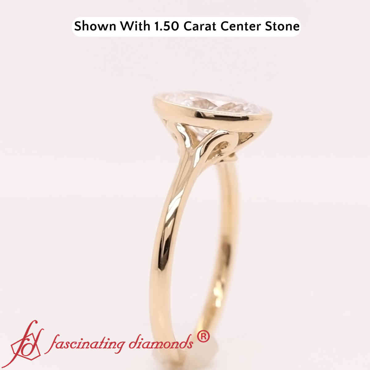 Oval Shaped Lab Diamond Split Shank Solitaire Ring with 14K Yellow Gold White Diamond