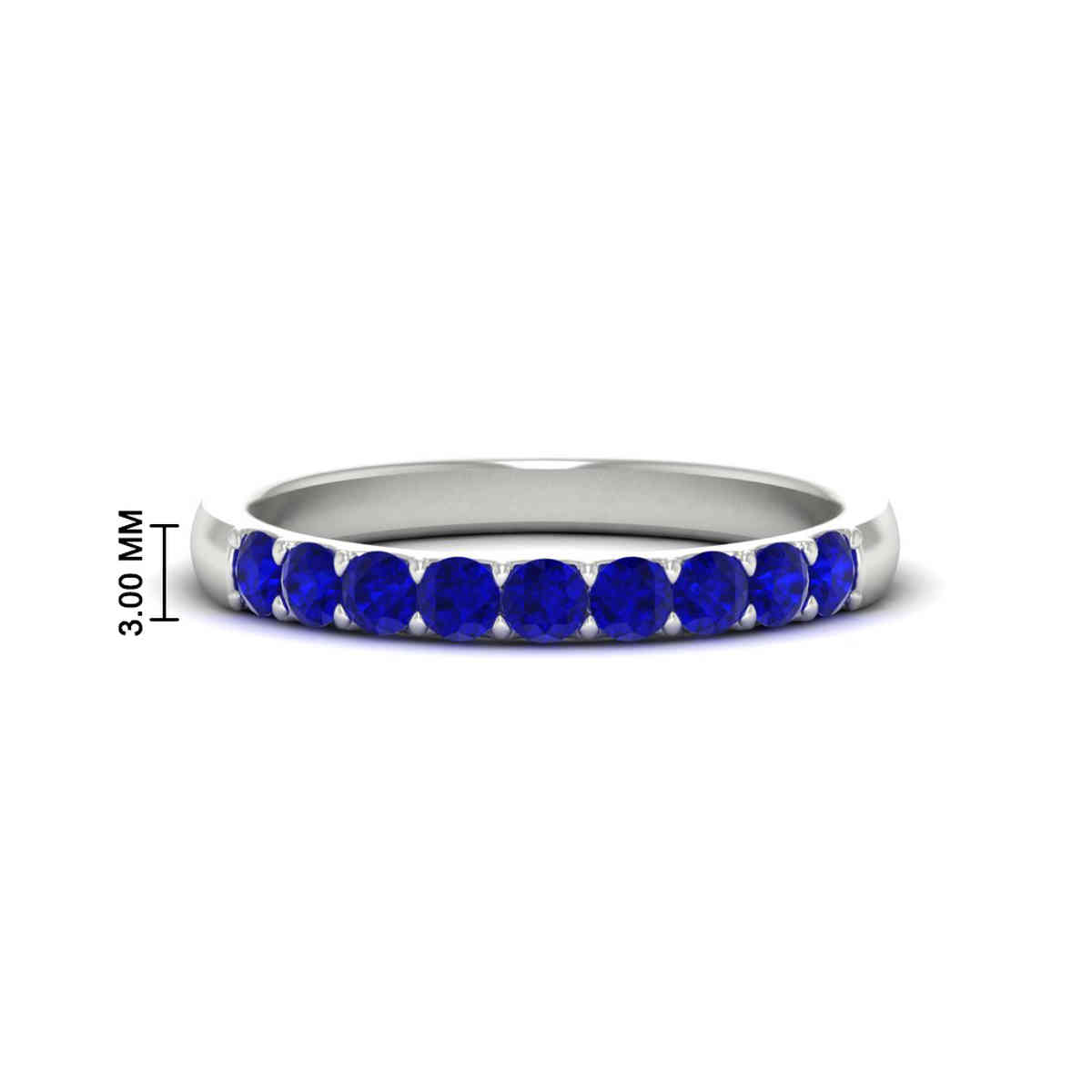 9 Stone Simple Gemstone Band with 14K White Gold Blue Sapphire