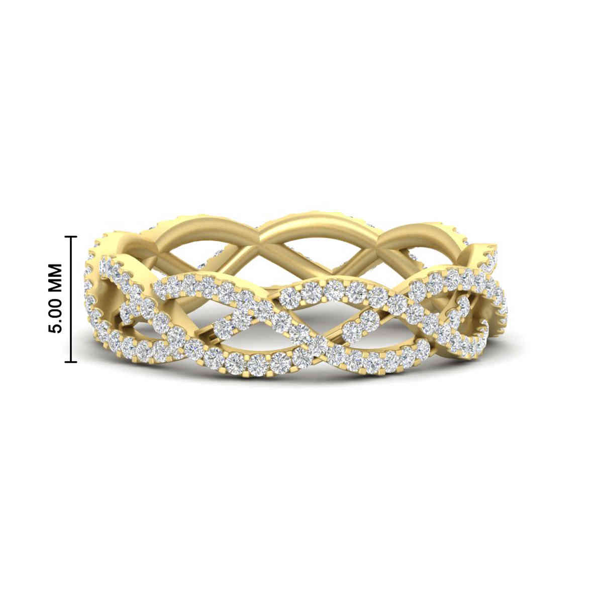 Weave Eternity Wedding Band Ring with 14K Yellow Gold White Diamond