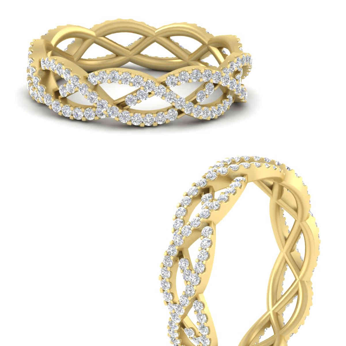 Weave Eternity Wedding Band Ring with 14K Yellow Gold White Diamond