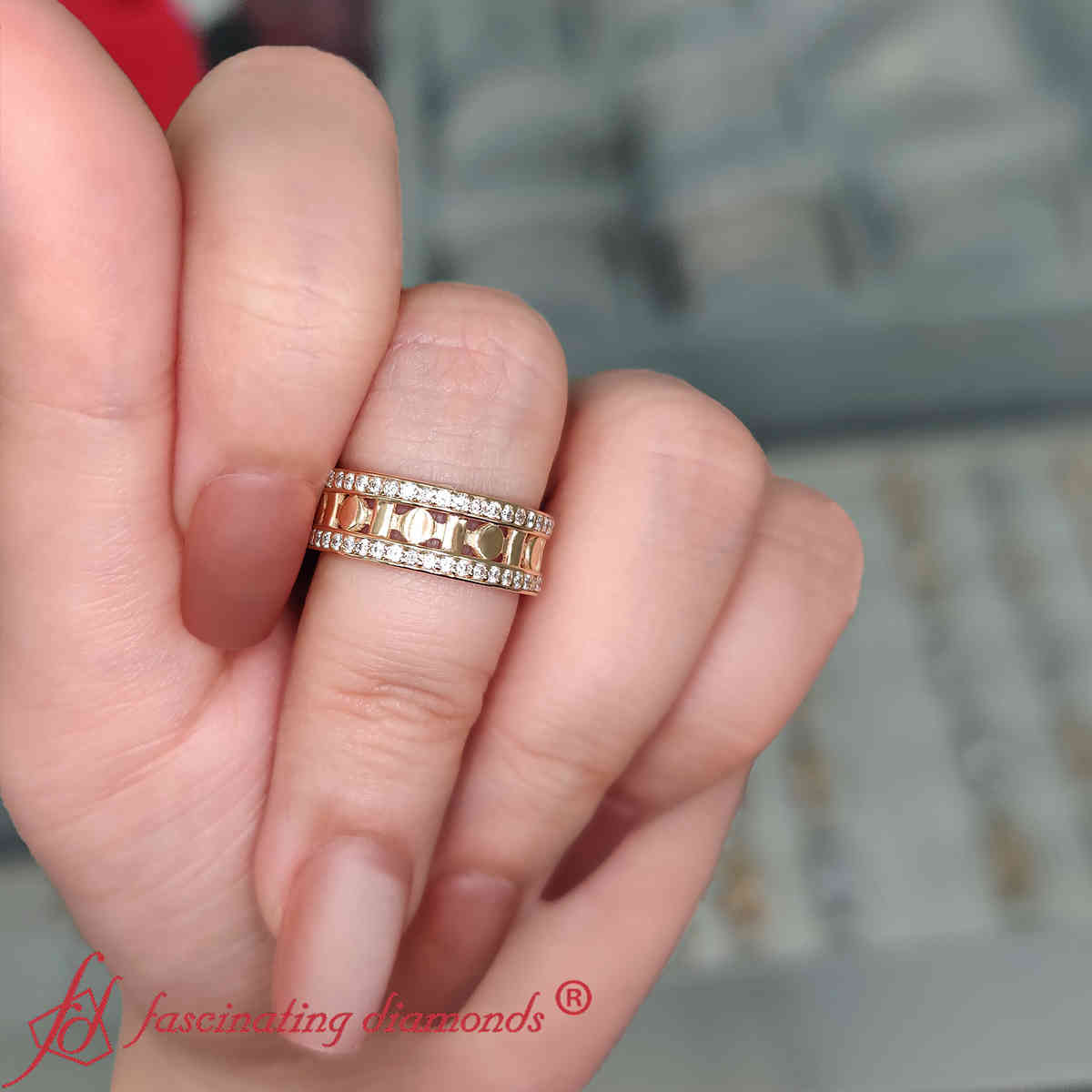 Belle Epoque Reel Gold Wedding Ring with 14K Yellow Gold White Diamond