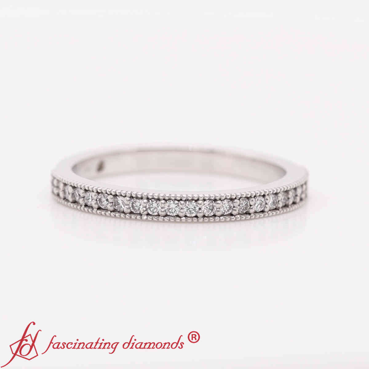 Emerald Cut Diamond Solitaire Ring With Stackable Bands Set with 14K White Gold White Diamond