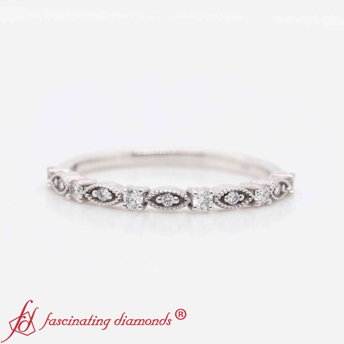 Emerald Cut Diamond Solitaire Ring With Stackable Bands Set with 14K White Gold White Diamond