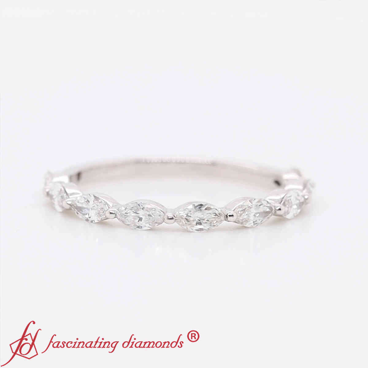 Emerald Cut Diamond Solitaire Ring With Stackable Bands Set with 14K White Gold White Diamond