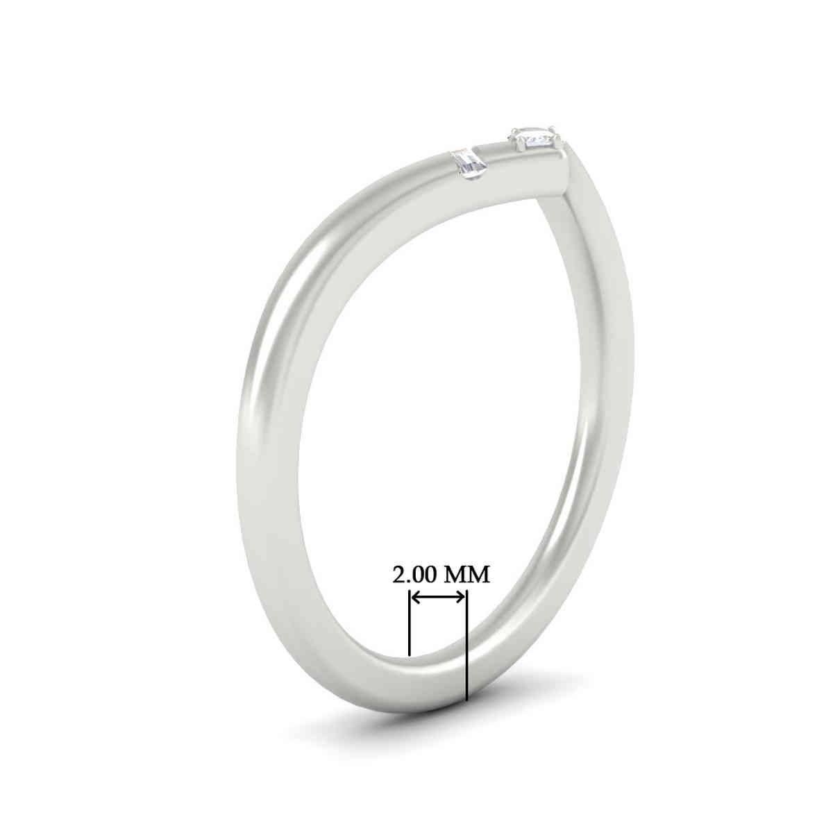Chevron Wedding Ring with Baguette and Princess with 14K White Gold White Diamond