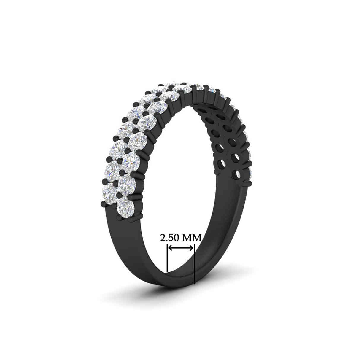 Black Two Row Round Diamond Half Eternity Ring with 14K Black Gold White Diamond