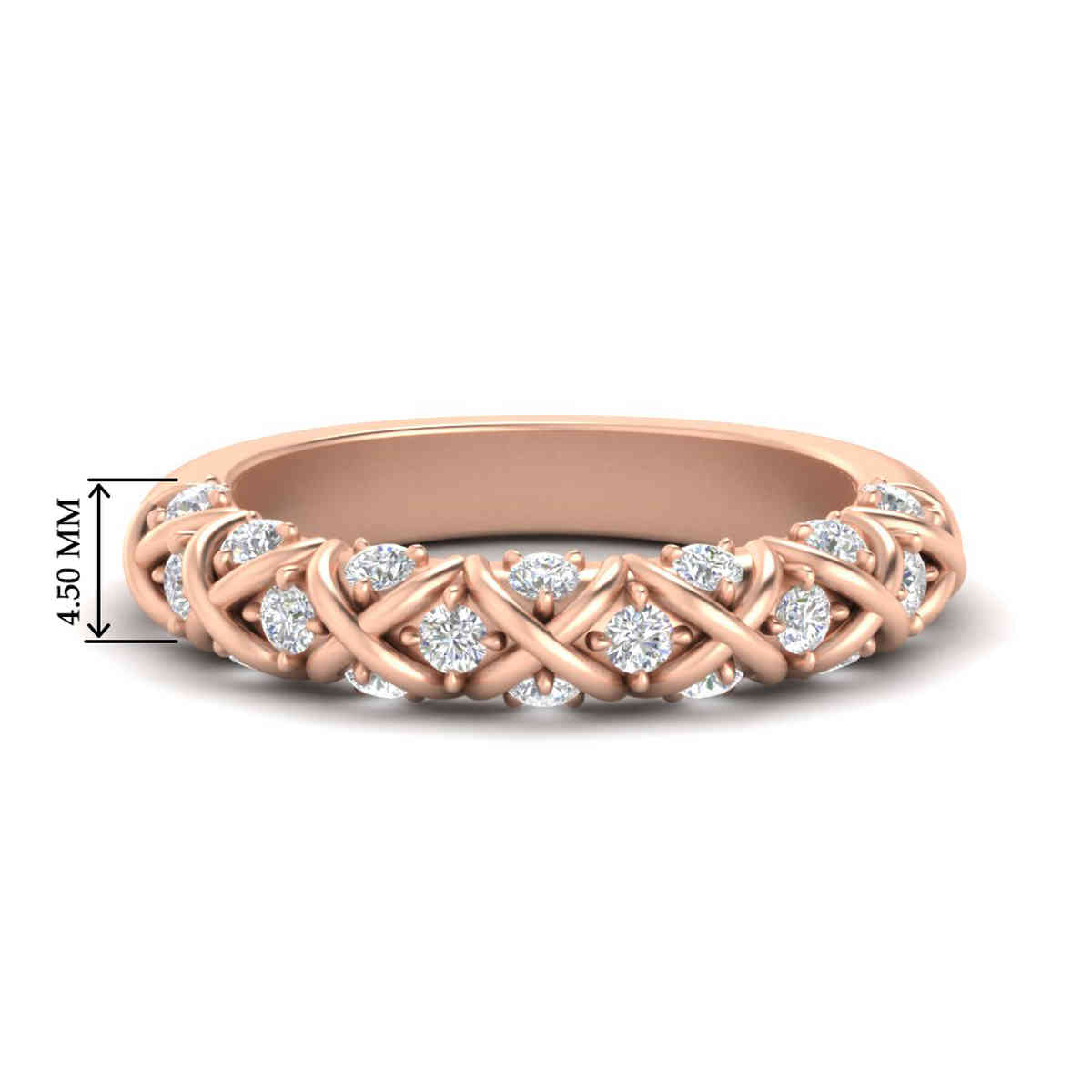 Half Eternity XOXO Wedding Band with 14K Rose Gold White Diamond
