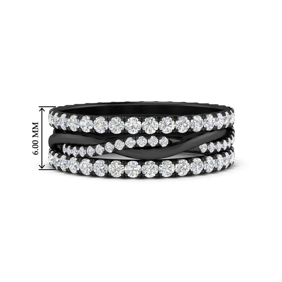 Round Diamond Triple Black Stack Eternity Ring with 14K Black Gold White Diamond