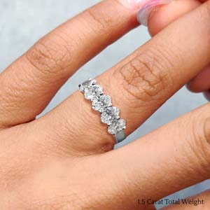 1.5 Ct. Diamond Five Stone Anniversary Band with 14K White Gold White Diamond