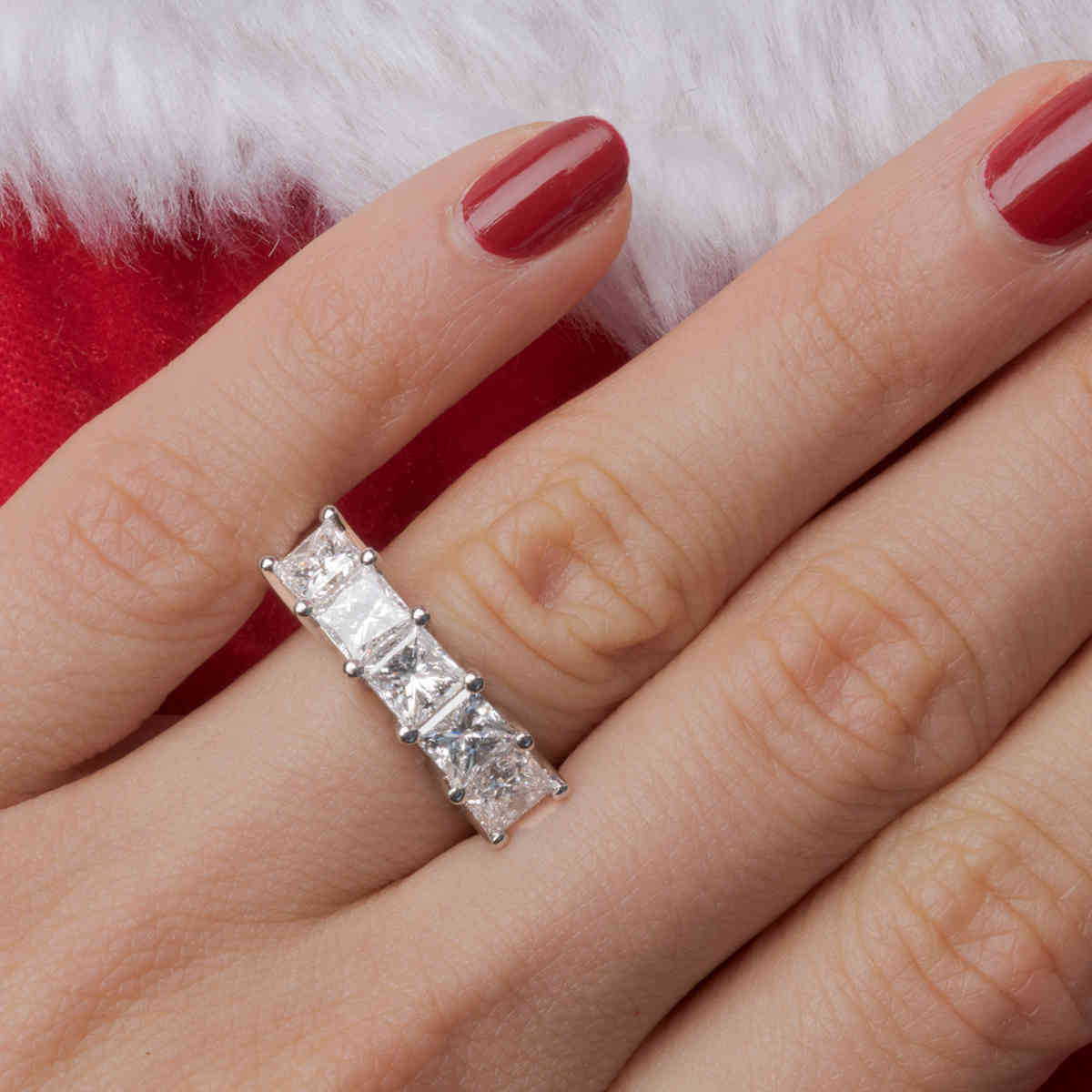 1.5 Ct. Princess Cut 5 Stone Diamond Ring with 14K White Gold White Diamond