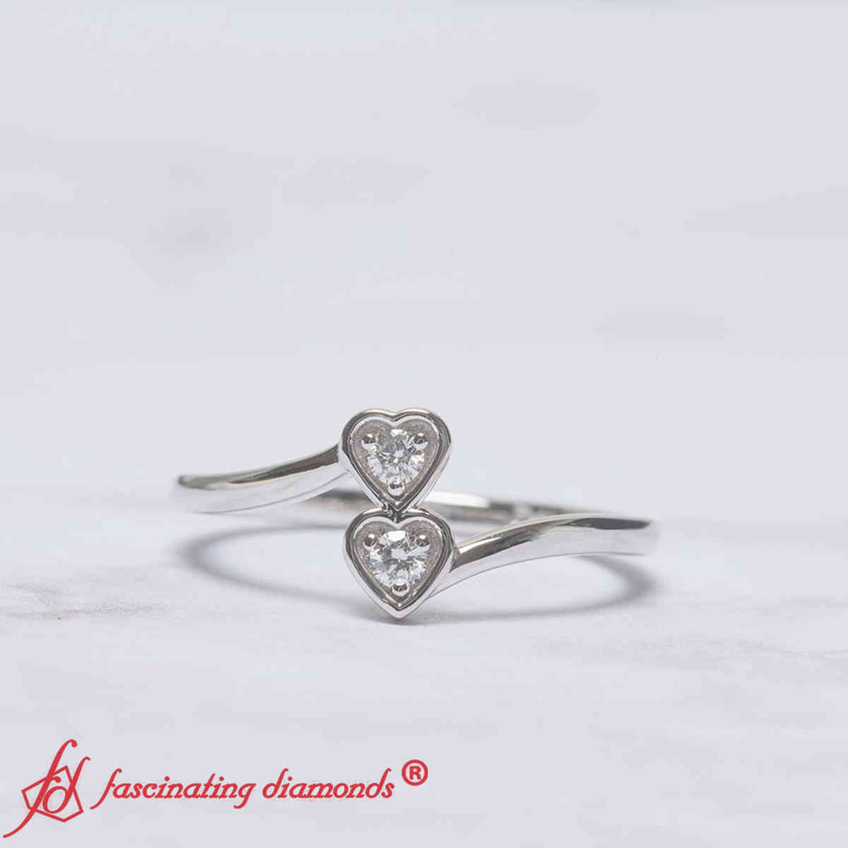 Cheap 2 Stone Promise Ring with 18K White Gold White Diamond
