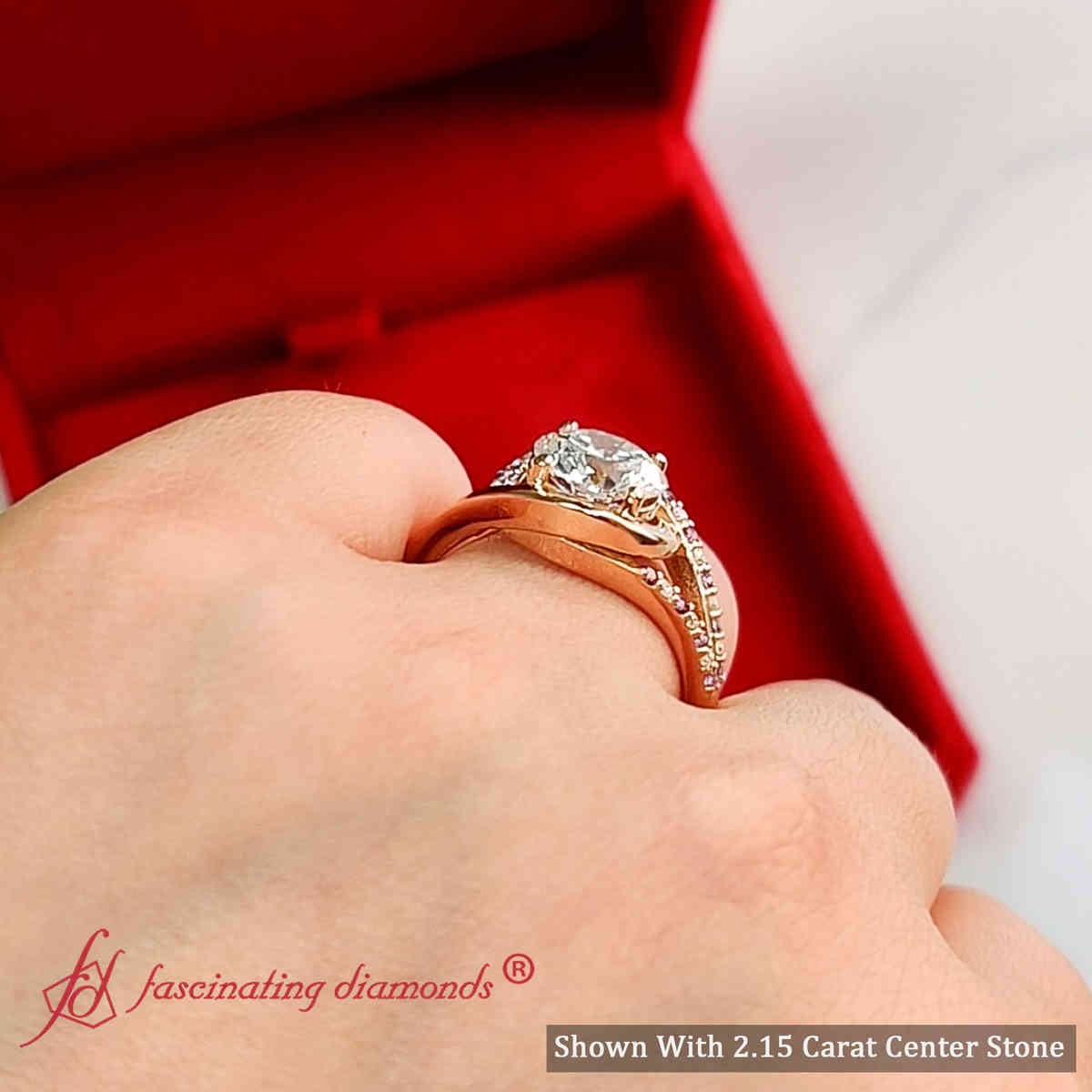 Round Shaped Swirl Split Diamond Ring For Women with Purple Amethyst in 14K Rose Gold