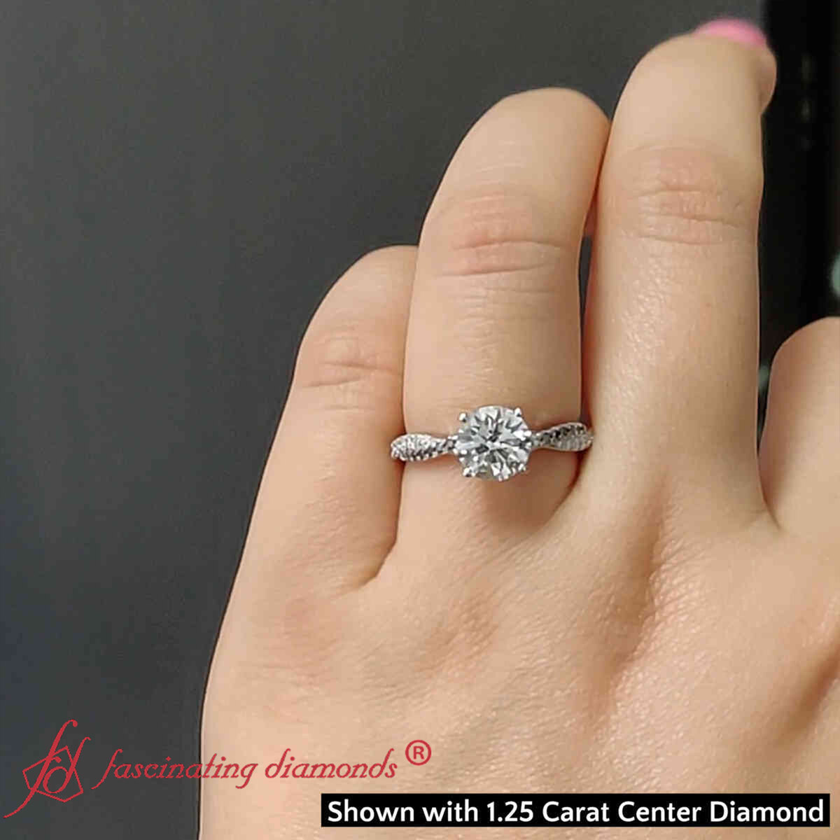 1.25 Carat Round Twisted Vine Ring with 18K White Gold Black Diamond