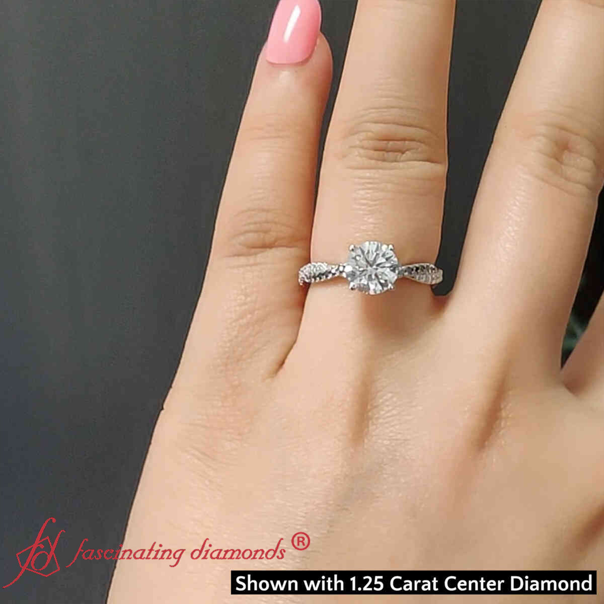 1.25 Carat Round Twisted Vine Ring with 18K White Gold Black Diamond