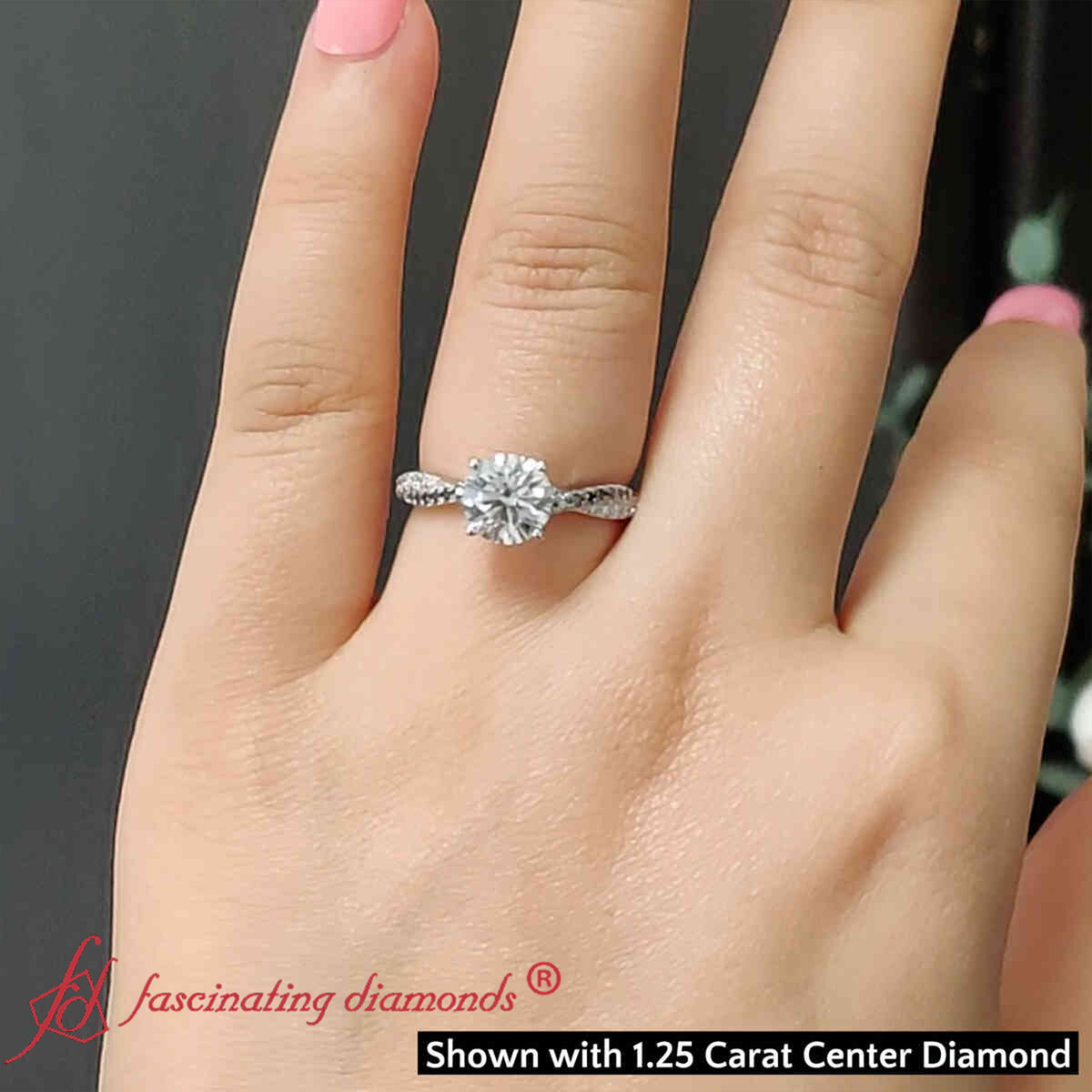 1.25 Carat Round Twisted Vine Ring with 18K White Gold Black Diamond