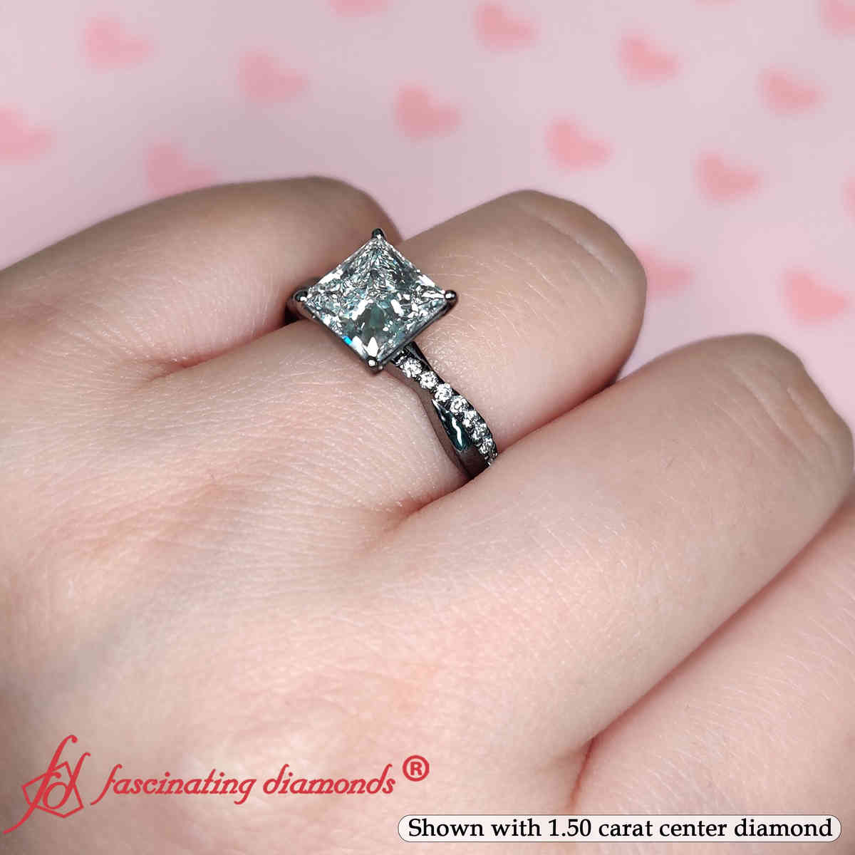 Princess Shaped Vine Black Gold Diamond Ring with White Diamond in 14K Black Gold