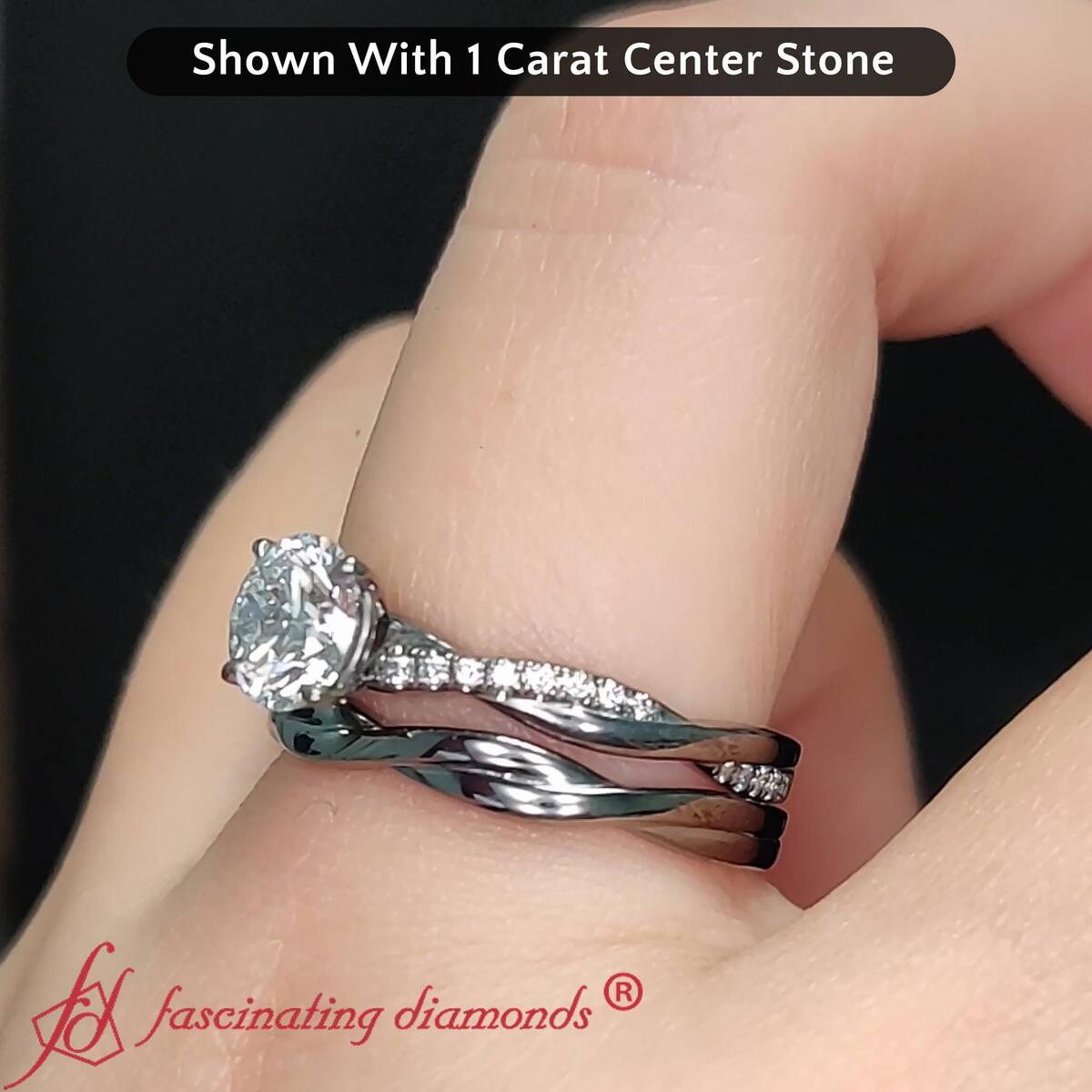 Lab Diamond Twisted Wine Black Wedding Set With Plain Band with 14K Black Gold White Diamond