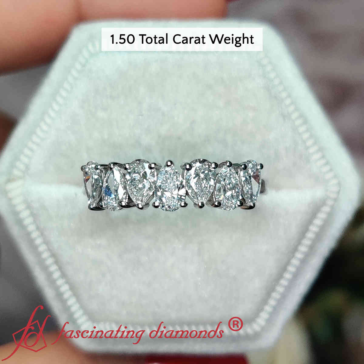 Teardrop 7 Stone Wedding Band with 14K White Gold White Diamond
