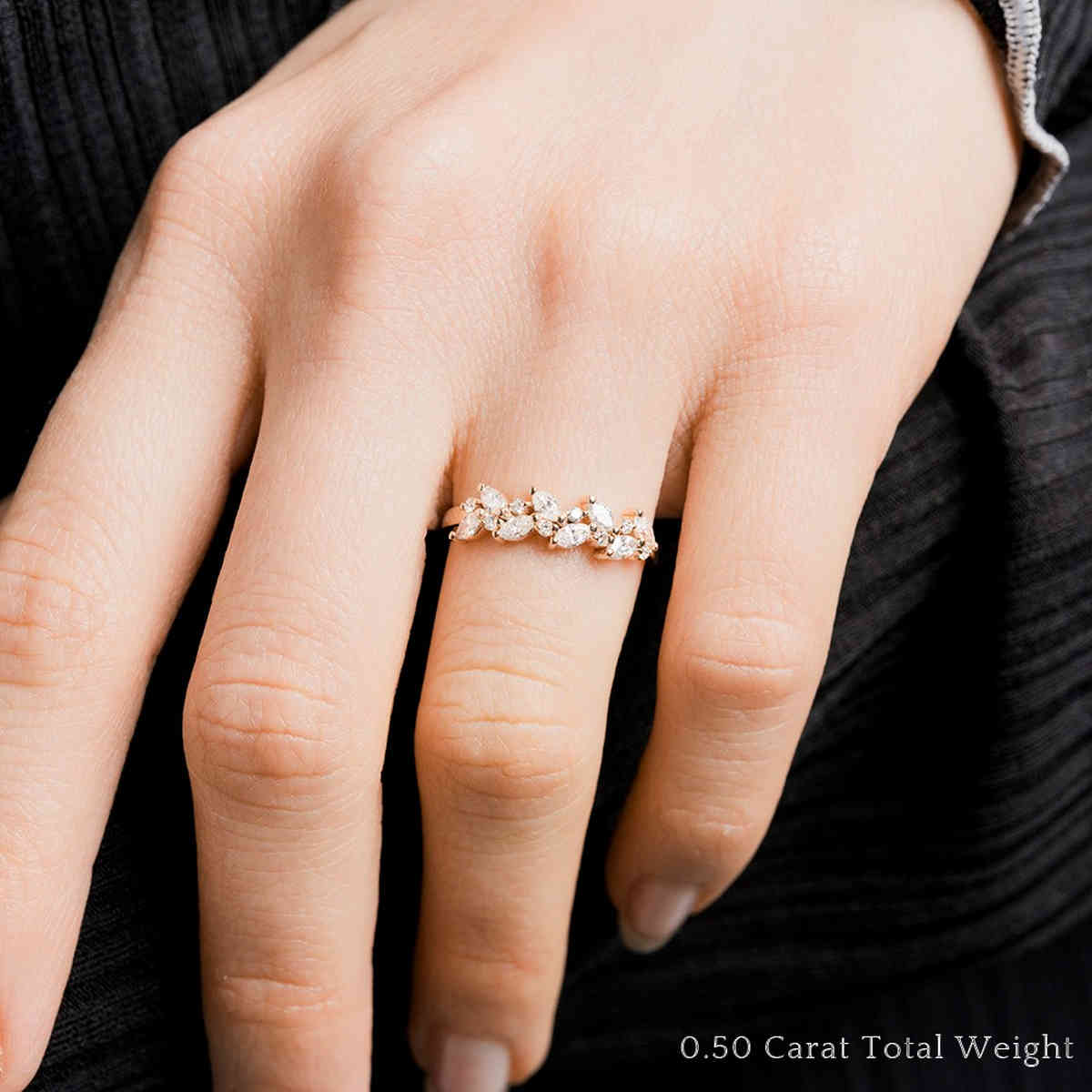 Marquise Diamond Wedding Anniversary Ring with 18K Rose Gold White Diamond