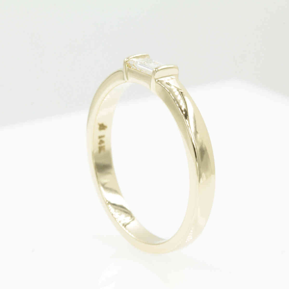 Mens Baguette Diamond Engagement Ring with 14K Yellow Gold White Diamond