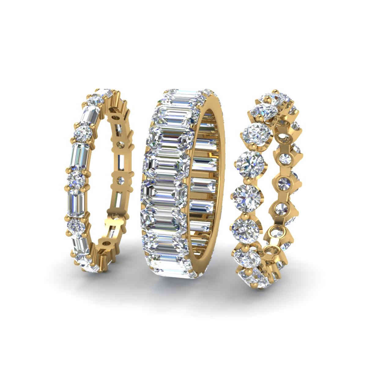 3 Piece Stack Eternity Band with 14K Yellow Gold White Diamond