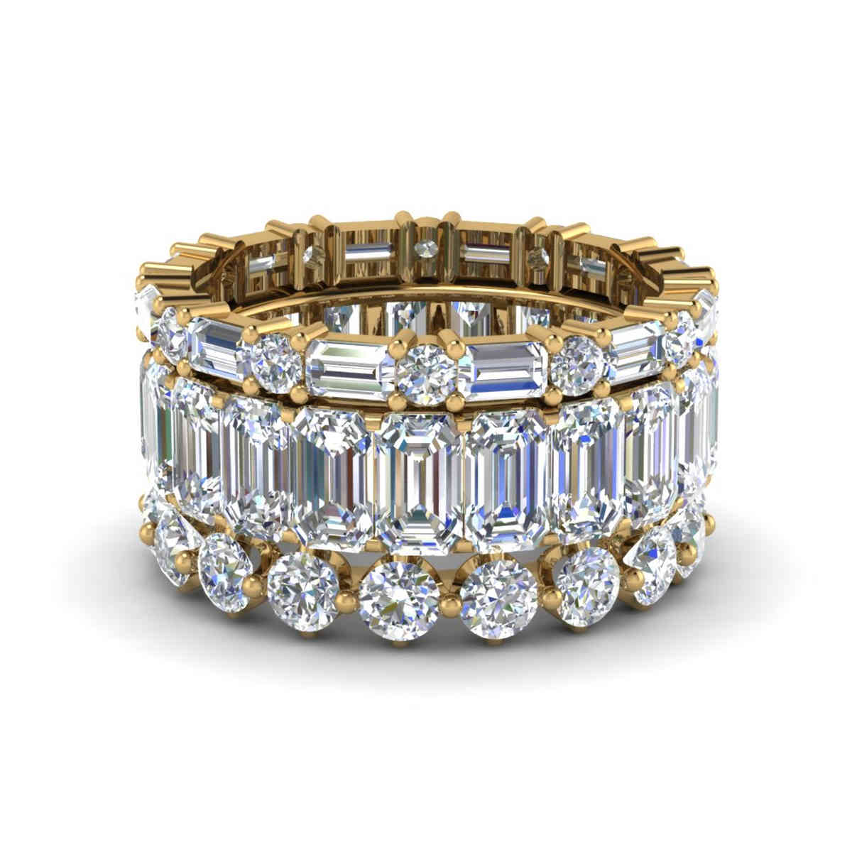 3 Piece Stack Eternity Band with 14K Yellow Gold White Diamond