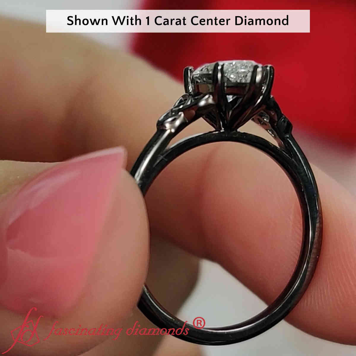 1 Carat Marquise Cut Celtic Solitaire Ring with 14K Black Gold White Diamond